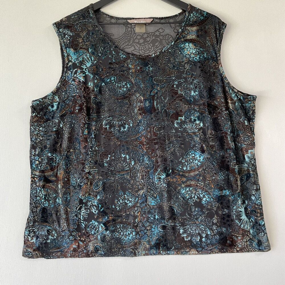 TanJay Womens 2X Blue Black Velvet Burnout Tank Whimsigoth
